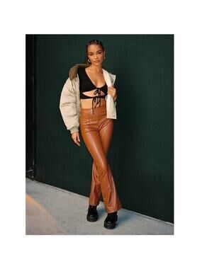 Princess Polly Braden Brown Faux Leather Flare Pants Size 2 US